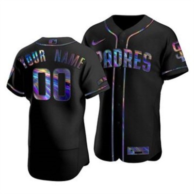 San Diego Padres Custom Men's Nike Iridescent Holographic Collection MLB Jersey Black